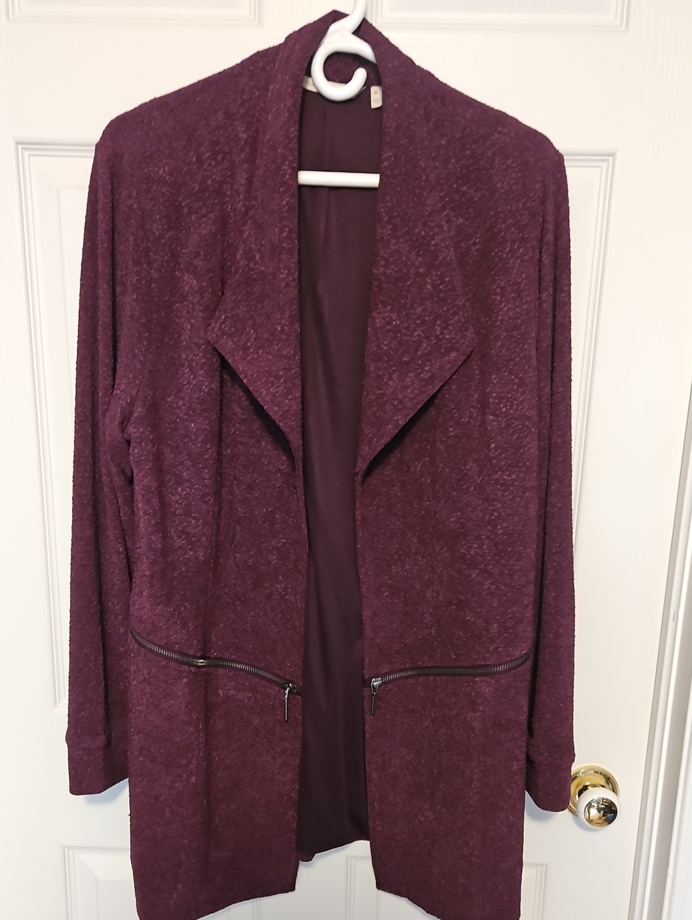 Soft Surroundings Plum Open-Front Draped Jacket with Zip Pockets
